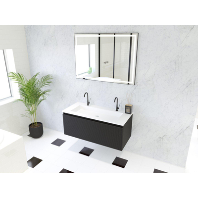 HR badmeubelen Matrix 3D ensemble de meubles de salle de bains 100cm 1 tiroir sans poignée avec profil de préhension en couleur Noir mat avec lavabo thin 2 trous de robinet blanc