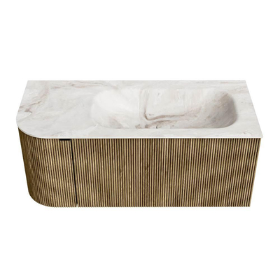 Mondiaz KURVE-DLUX Ensemble meuble de salle de bains - 105x46x40cm - 1 tiroir - 1 porte - lavabo solid surface - droite - sans trou de robinet - Dusk