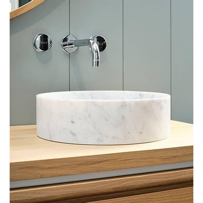 Nemo Stock Java Marble Vasque à poser ronde 38x38x11cm marbre blanc