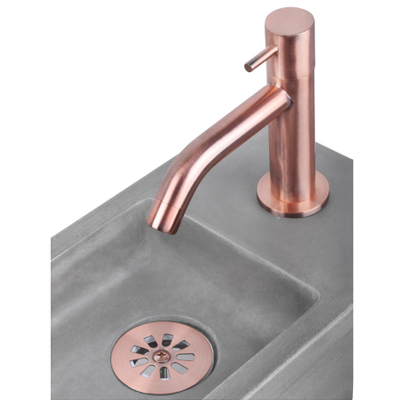 Differnz Ravo kit lave-mains - 38.5x18.5x25cm - Rectangulaire - 1 trou de robinet - robinet en cuivre rose courbé - avec cadre noir - béton gris clair