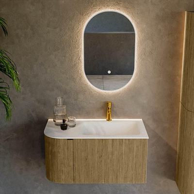 Mondiaz KURVE Ensemble de meubles de salle de bains - 85x46x40cm - 1 tiroir - 1 porte - vasque solid surface - droite - 1 trou de robinet - Dusk