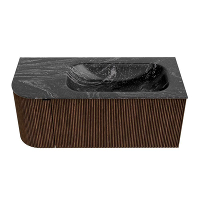 MONDIAZ KURVE-DLUX Meuble de salle de bains 105 cm avec module 25 L couleur Walnut avec 1 tiroir et 1 porte. Lavabo BIG SMALL à droite 1 trou de robinet couleur Lava.