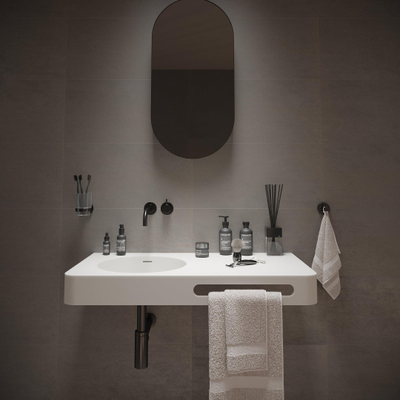 Ideavit Solidbrio Wastafel 90x48x10cm rechthoek 0 kraangaten 1 wasbak met handdoekhouder Solid surface wit