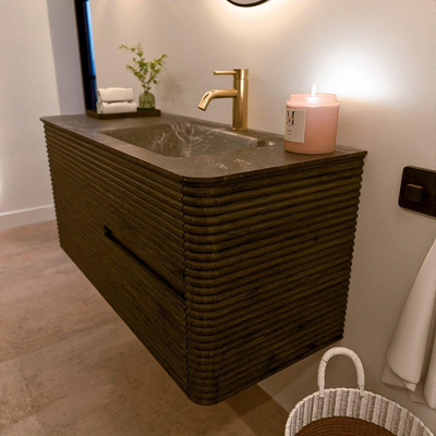 Mondiaz CIRO-DLUX Meuble de salle de bains - 110x45x50cm - Lavabo solid surface Lava - 1 vasque à droite - 1 trou de robinet - 2 tiroirs - Shadow
