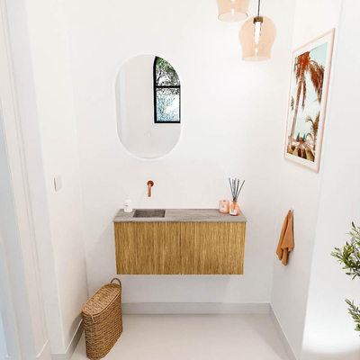 Mondiaz JOYA-DLUX 90cm toiletmeubel - kleur Oak - Wastafel FAYE positie Links Zonder kraangat kleur Oza.