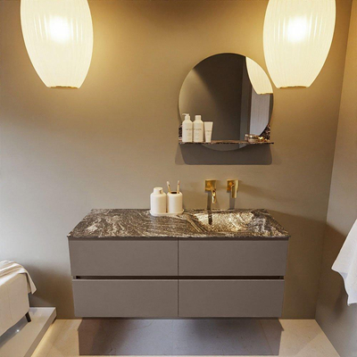 Mondiaz VICA-DLUX ensemble de meuble de salle de bain - 120cm - meuble sous-vasque fumée - 4 tiroirs - lavabo encastré nuage droite - sans trous de robinet - miroir modèle spot - version XL 60cm haut - lave