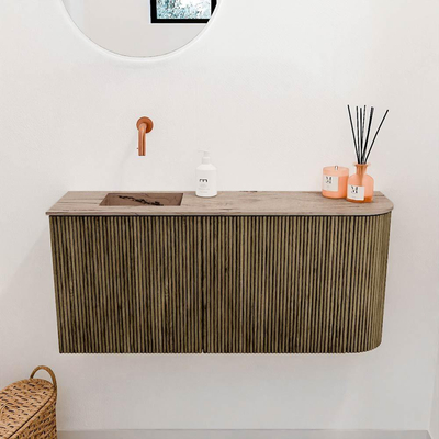 Mondiaz JOYA-DLUX 91.6cm toiletmeubel - ronding rechts kleur Dusk - Wastafel FAYE positie Links Zonder kraangat kleur Arena.