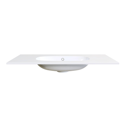 Arcqua Oval lavabo encastré - 101x46x1.5cm - vasque simple - sans trou de robinet - marbre de synthèse - blanc brillant
