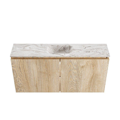 MONDIAZ TURE-DLUX 100cm toiletmeubel Washed Oak. EDEN wastafel Glace positie midden. Zonder kraangat.