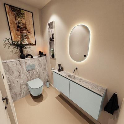 MONDIAZ TURE-DLUX Meuble toilette - 120cm - Greey - EDEN - vasque Glace - position centrale - sans trou de robinet