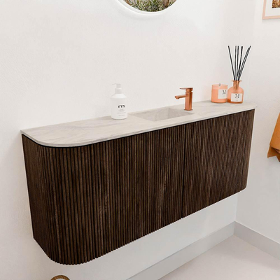Mondiaz JOYA-DLUX 103.2cm toiletmeubel - ronding links en rechts kleur Walnut - Wastafel FAYE positie Midden 1 kraangat kleur Ostra.