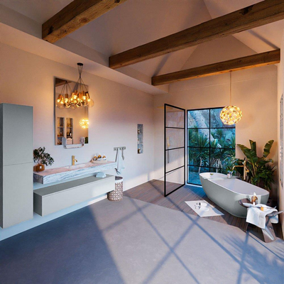 Mondiaz ALAN-DLUX Ensemble de meuble - 150cm - meuble Clay mat - 1 tiroir - Lavabo Cloud Glace suspendu - vasque Centre - 1 trou de robinet