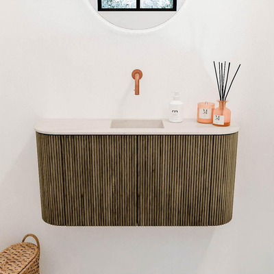 Mondiaz JOYA-DLUX 83.2cm toiletmeubel - ronding links en rechts kleur Dusk - Wastafel FAYE positie Midden Zonder kraangat kleur Meli.