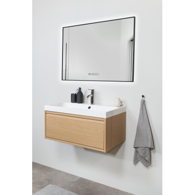 Eurom Sani 600 Mirror miroir – 100 x 70 cm – LED indirecte tout autour – chauffage infrarouge 600 W – Noir mat