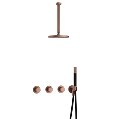 Hotbath Cobber IBS70 Regendoucheset - inbouw - 30cm plafondarm - 20cm ronde hoofddouche - staafhanddouche - PVD - koper geborsteld