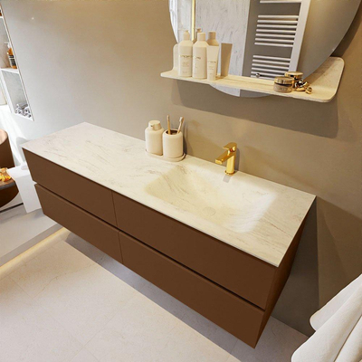 Mondiaz VICA-DLUX Ensemble de meuble de salle de bain - 150cm - meuble sous-vasque repos - 4 tiroirs - lavabo encastrée cloud droite - 1 trou de robinet - version haute de 60cm - opalo