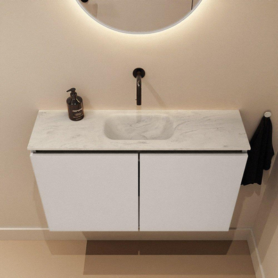 MONDIAZ TURE-DLUX 80cm toiletmeubel Linen. EDEN wastafel Opalo positie midden. Zonder kraangat.