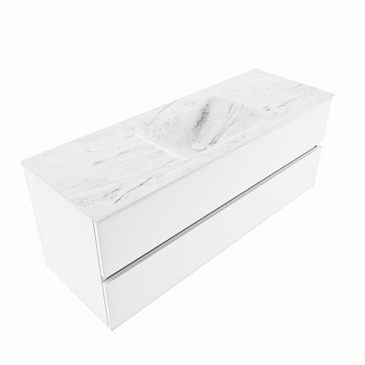 MONDIAZ VICA-DLUX Badkamermeubelset - 130cm - onderkast talc - 2 lades - inbouw wastafel cloud midden - 1 kraangat - 60cm hoge versie - opalo