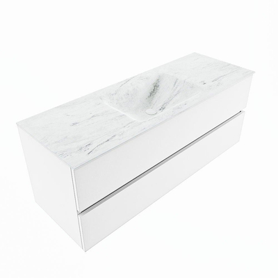 Mondiaz VICA-DLUX Ensemble de meuble de salle de bain - 130cm - meuble sous-vasque talc - 2 tiroirs - lavabo encastré cloud milieu - 1 trou de robinet - version haute de 60cm - opalo