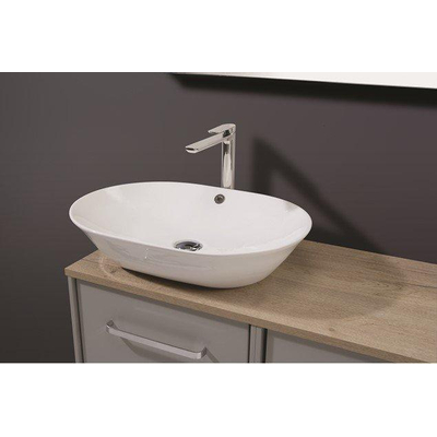 Crosswater Navarre vasque à poser ronde 59x42x14cm avec trou de trop-plein porcelaine blanc