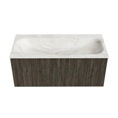 Mondiaz KURVE-DLUX Badkamermeubelset - 100x46x40cm - 1 lade - wastafel solid surface - midden - 1 kraangat - Shadow
