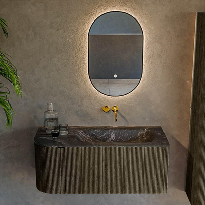Mondiaz KURVE-DLUX Badkamermeubelset - 105x46x40cm - 1 lade - 1 deur - wastafel solid surface - rechts - zonder kraangat - Shadow