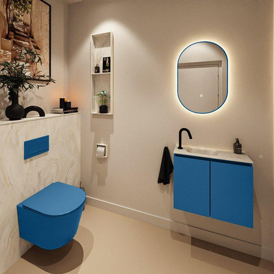 MONDIAZ TURE-DLUX meuble WC 60 cm Jeans. EDEN lavabo Ostra position gauche. Avec 1 trou de robinet.