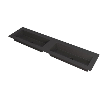 INK Kraft wastafel - 180x45x1cm - 2 wasbakken - 0 kraangaten - Quartz zwart