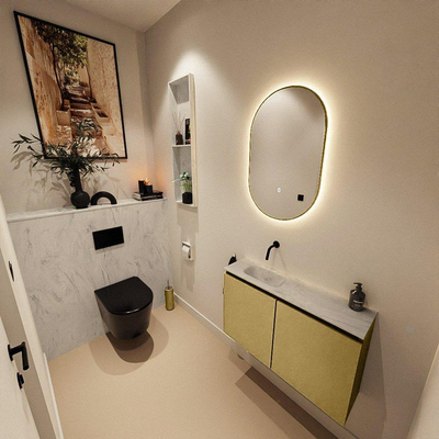 MONDIAZ TURE-DLUX Meuble toilette - 80cm - Oro - EDEN - vasque Opalo - position gauche - sans trou de robinet