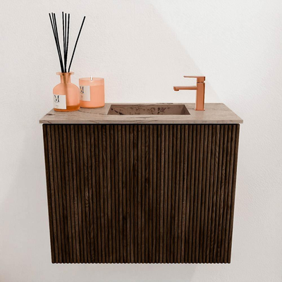 Mondiaz JOYA-DLUX 50cm toiletmeubel - kleur Walnut - Wastafel FAYE positie Rechts 1 kraangat kleur Arena.