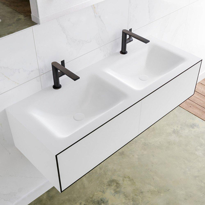 Mondiaz Lagom Meuble avec 2 tiroirs 120x30x45cm vasque double Cloud 2 trous de robinet Solid Surface Urban