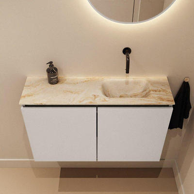 MONDIAZ TURE-DLUX 80cm toiletmeubel Linen. EDEN wastafel Frappe positie rechts. Zonder kraangat.