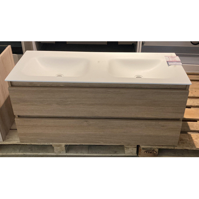Saniclass Chaci Badkameronderkast - 120cm - 2 lades - greeploos - eiken - incl. Cloud wastafel mat wit - OUTLET UDEN