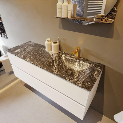 Mondiaz VICA-DLUX Ensemble meuble de salle de bains - 130cm - talc - 2 tiroirs - Lavabo encastré CLOUD - droite - 1 trou de robinet - couleur Lava - Version XL 60cm de hauteur