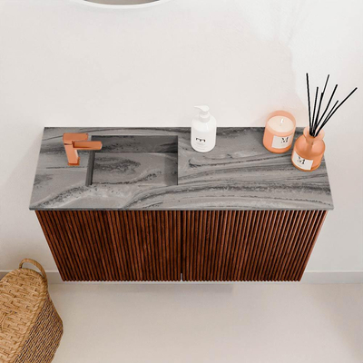 Mondiaz JOYA-DLUX 70cm toiletmeubel - kleur Ruby - Wastafel FAYE positie Links 1 kraangat kleur Sombra.