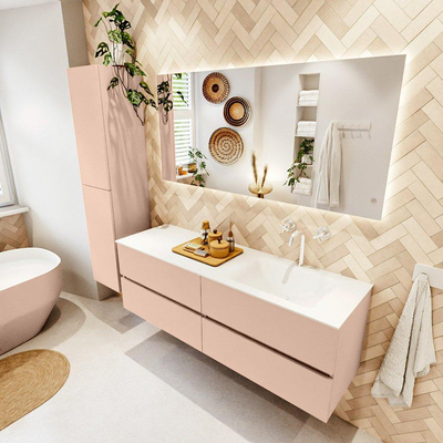 Mondiaz VICA ensemble de meuble de salle de bain - 150cm - meuble sous-vasque rosee - 4 tiroirs - lavabo cloud droite - 1 trou de robinet - version haute de 60cm - talc