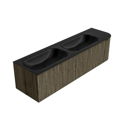 Mondiaz KURVE Ensemble meuble de salle de bains - 165x46x40cm - 2 tiroirs - 1 porte - lavabo solid surface - double / gauche - sans trou de robinet - Shadow