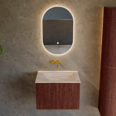 MONDIAZ KURVE-DLUX Meuble de salle de bains 60 cm couleur Ruby avec 1 tiroir et 0 porte. Lavabo CLOUD Central sans trou de robinet Nata.