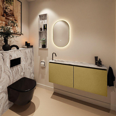 MONDIAZ TURE-DLUX Meuble toilette - 120cm - Oro - EDEN - vasque Glace - position gauche - 1 trou de robinet