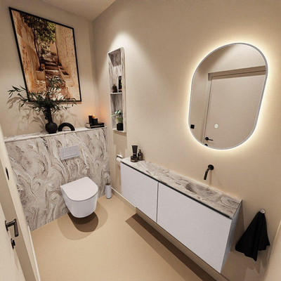 MONDIAZ TURE-DLUX Meuble WC 120 cm Cale. Lavabo EDEN Glace position droite. Sans trou de robinet.