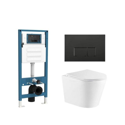 QeramiQ Dely Ensemble WC - réservoir encastré Qeramiq Flush - abattant slim - plaque de commande noire mate en plastique - boutons rectangulaires - blanc mat