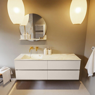 MONDIAZ VICA-DLUX Badkamermeubelset - 150cm - onderkast linen - 4 lades - inbouw wastafel cloud links - zonder kraangaten - 60cm hoge versie - frape