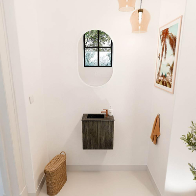 Mondiaz JOYA-DLUX 40cm toiletmeubel - kleur Shadow - Wastafel FAYE positie Links 1 kraangat kleur Lava.