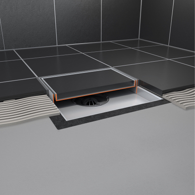 Easy drain Aqua Plus Quattro Drain de sol - 20x20cm - grille carrelable - sortie latérale - profondeur d'encastrement 8cm - inox brossé.