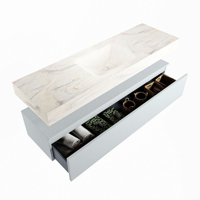 Mondiaz ALAN-DLUX Ensemble de meuble - 150cm - meuble Clay mat - 1 tiroir - Lavabo Cloud Ostra suspendu - vasque Centre - 1 trou de robinet