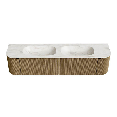 Mondiaz KURVE-DLUX Badkamermeubelset - 190x46x40cm - 2 lade - 2 deuren - wastafel solid surface - dubbel - 2 kraangaten - Dusk