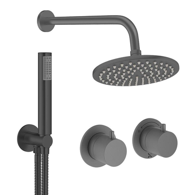 Crosswater MODULE Regendoucheset inbouw - 2 hendels - 20cm douchekop - handdouche - wandarm - slate gunmetal (antraciet)