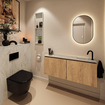 MONDIAZ TURE-DLUX Meuble toilette - 120cm - Washed Oak - EDEN - vasque Opalo - position droite - 1 trou de robinet