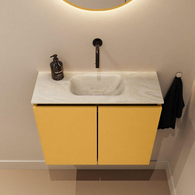 MONDIAZ TURE-DLUX Meuble de WC 60cm Ocher. Lavabo EDEN Ostra position milieu. Sans trou de robinet.