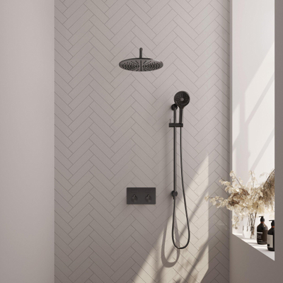 BRAUER Gunmetal Edition opbouw regendoucheset – Ø30 cm hoofddouche – 39.9 cm gebogen wandarm – ronde handdouche – met omstel